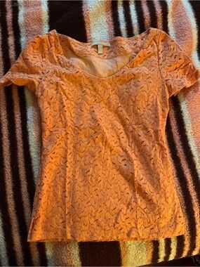 Banana Republic Orange Lace Scoop-Neck Short Sleeve Top